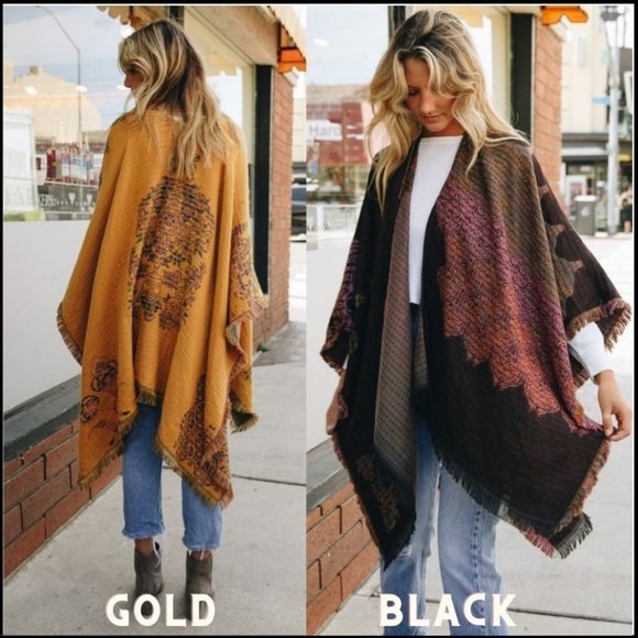 NWT Floral Medallion Paisley Blanket Scarf / Ruana / Wrap with Fringe - Picture 6 of 6